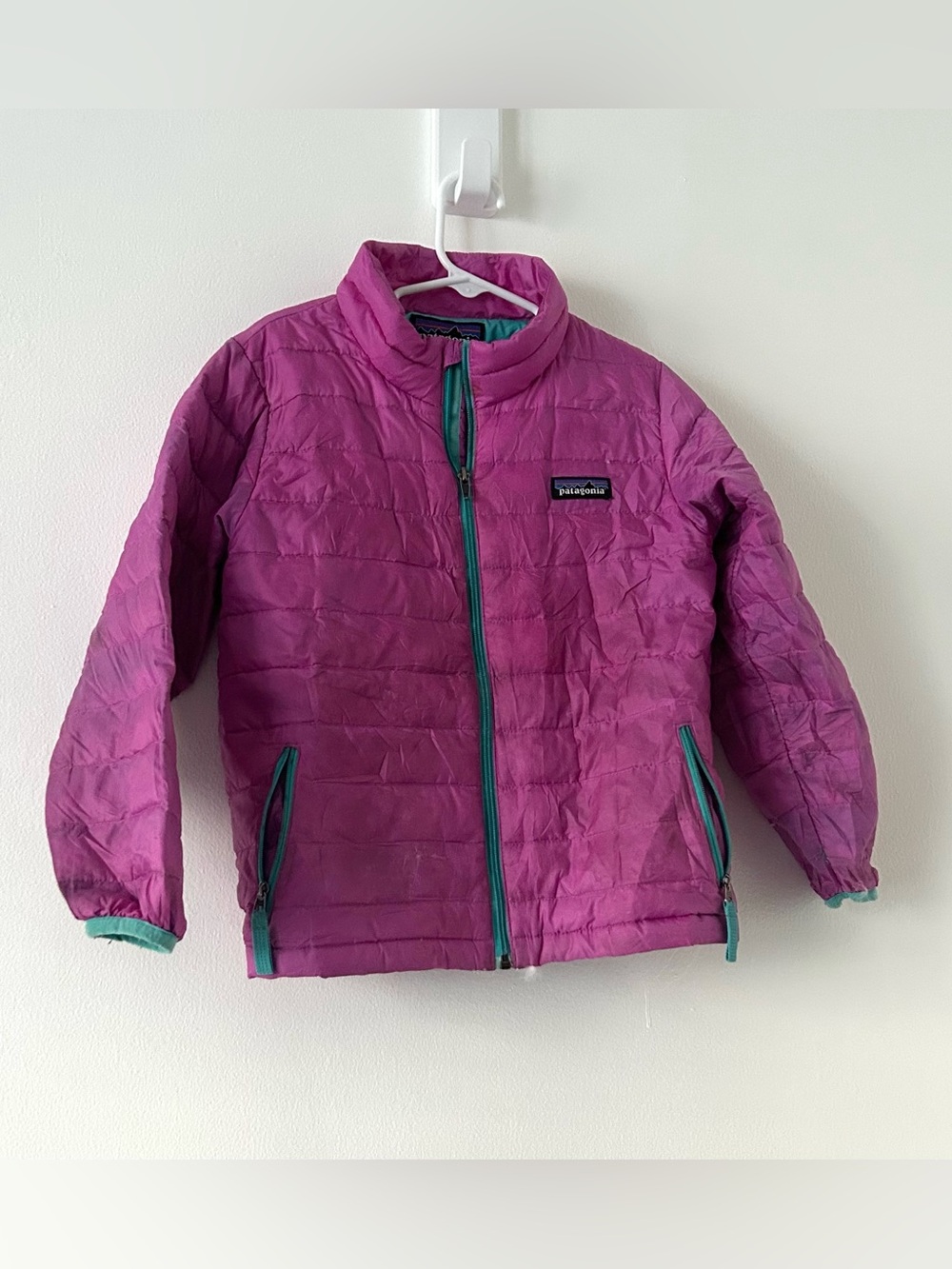 Patagonia Girls 5T Down Puffer Jacket Purple Pink Teal Full Zip Kids Coat